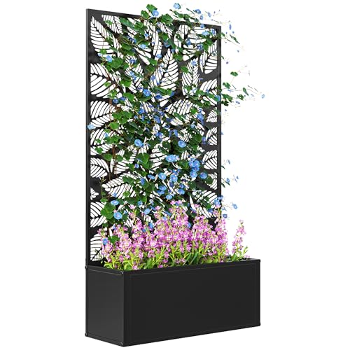 Outsunny Blumenkasten mit Rankgitter, Sichtschutz Paravent,...
