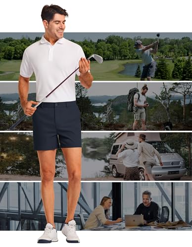 Image of PULI Golf Shorts Men 5 Inch Inseam Stretch Casual Dress Shorts with Pockets Waterproof Lightweight Quick Dry