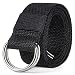 Canvas Web Belt Double D-ring Buckle 1 1/2 Inch Wide 42 Inch Long with Metal Tip Solid Color Black