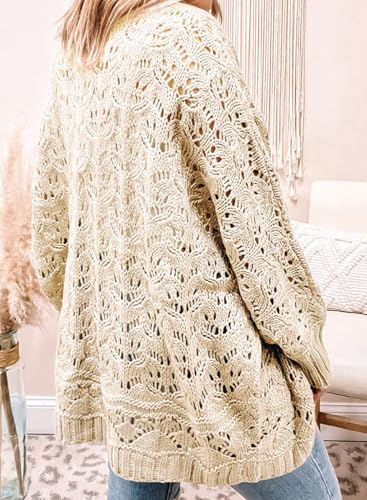 Image of Eytino Womens Plus Size Crochet Cardigan Sweater Long Sleeve Hollow Out Open Front Cardigans Outwear(1X-5X)
