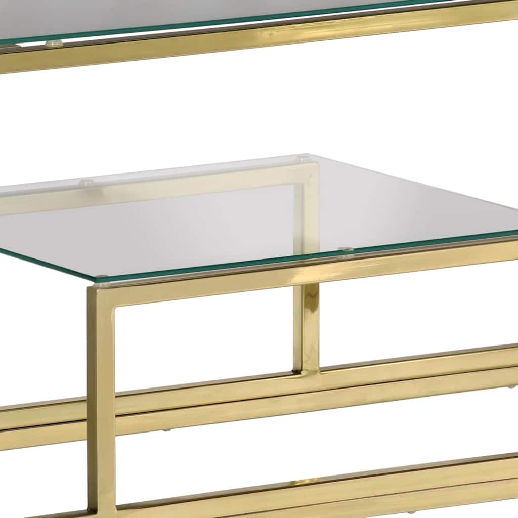 Stolik konsolowy ze złotej stali nierdzewnej i szkła hartowanego 4 mm, 110 x 35 x 70 cm, nowoczesny stół do przedpokoju i salonu, smukły stół ścienny z półką i miejscem do przechowywania