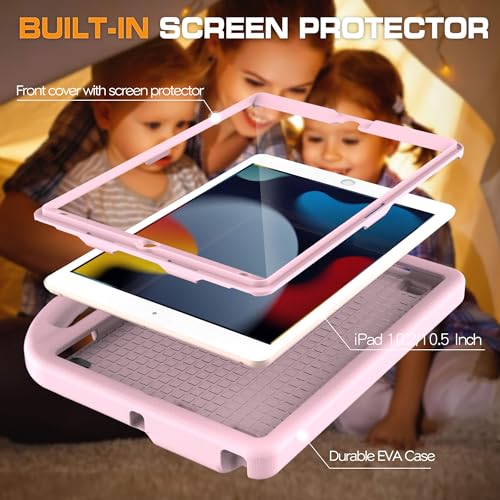 Image of Kids Case for iPad 9th /8th /7th Generation, iPad 10.2 Kids Case with Built-in Screen Protector, Durable Shockproof Handle Stand Protective Cover for iPad 10.2 Inch 2021 /2020 /2019, Light Pink