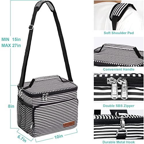 Insulated Lunch Bag For Women/Men - Reusable Lunch Box For Office Work School Picnic Beach - Leakproof Cooler Tote Bag Freezable Lunch Bag With Adjustable Shoulder Strap For Kids/Adult-Stripe #TOP1