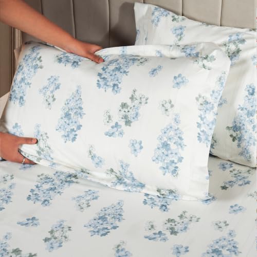 Image of Home Elegance from House of Mytrident | Linen Feel Bed Sheet for Double Bed King Size with Two Pillow Covers | Ultrasoft | Floral 274cm x 250cm | myTrident - Nest Sky Blue