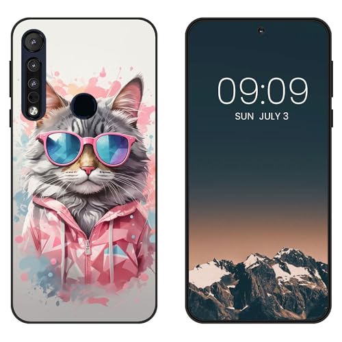 WUACYEAMING Funda Bonita para Motorola One Macro,Carcasa con Aesthetic Lindo Dibujos,Ultrafina Suave TPU Antigolpes Case Divertidas Diseño Negro-Gatos