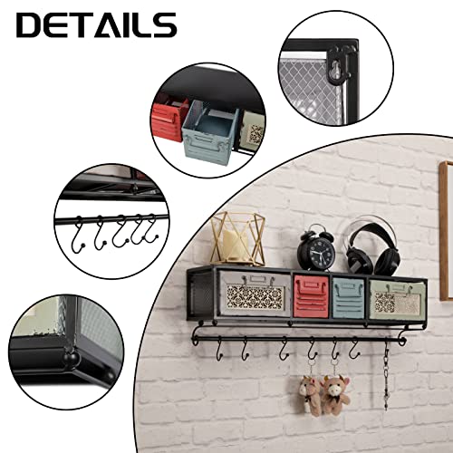 Acozyhom Metal Wall Mounted Coat Rack With Hooks And 4 Drawers, 30.3"(L) X6.7(W) X11.8(H), Home Entryway Wall Hanging Shelf, Iron Storage And Display Organizer For Coats, Hats, Keys, Cups, Colorful #TOP3