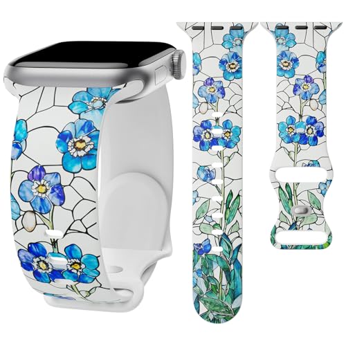 Image of Floral Band Compatible with Apple Watch Bands for Women 40mm 42mm 41mm 38mm 44mm 45mm 46mm 49mm, Cute Pattern Flower Soft Silicone Sport Strap for iWatch Series Ultra 11 10 SE 9 8 7 6 5 4 3 2