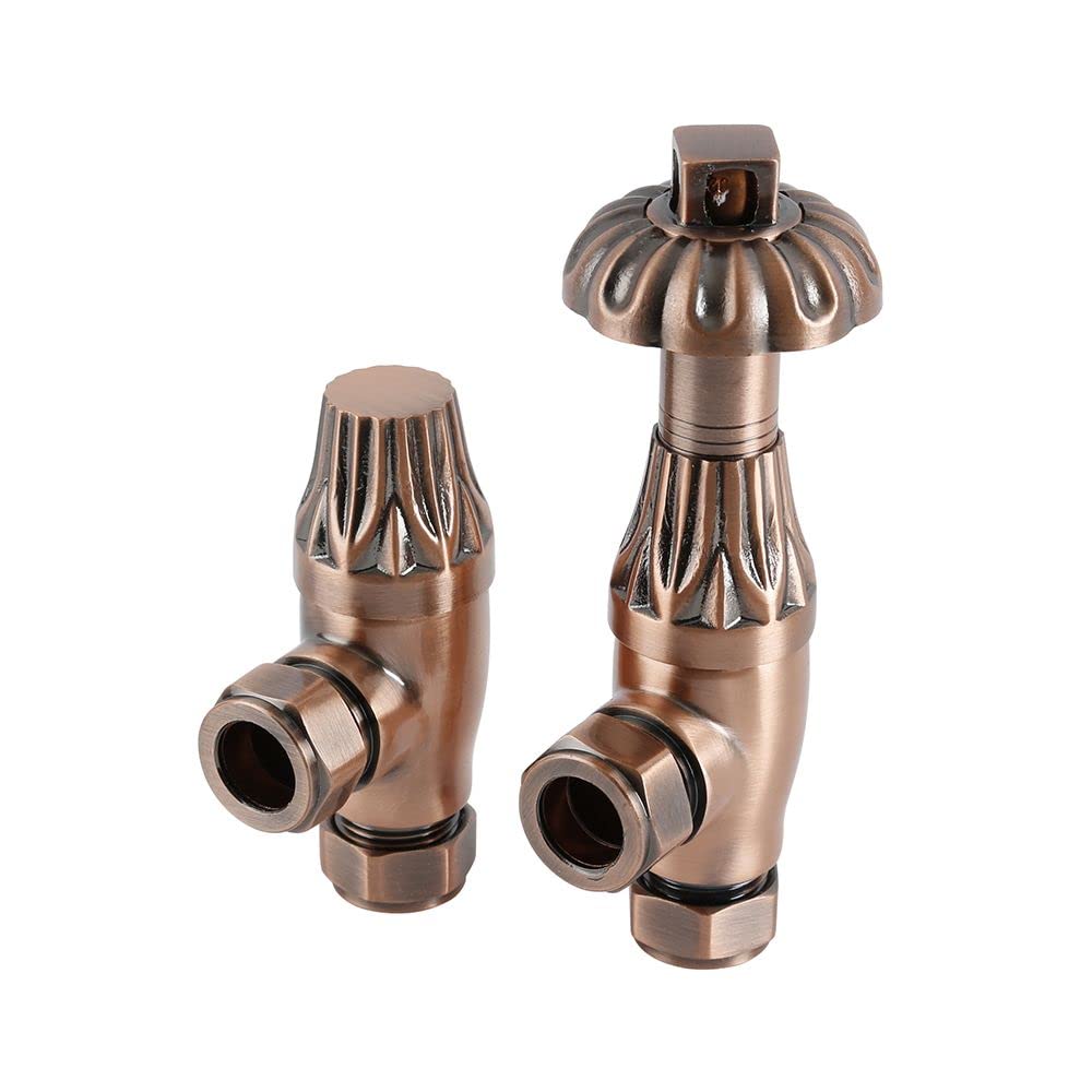 Milano Windsor Antique Copper Thermostatic Angled Radiator Valves