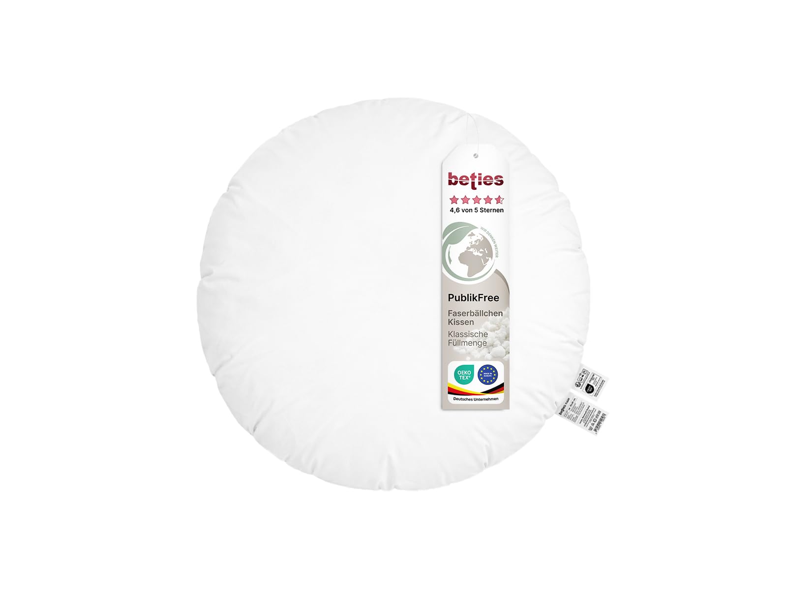 beties - PublikFree - Rundkissen Ø 50 cm – 320 g Faserbällchen – tierfreies Premium Innenkissen & Kissenfüllung – Baumwoll Inlett waschbar – Sofakissen rund – weich & bauschig