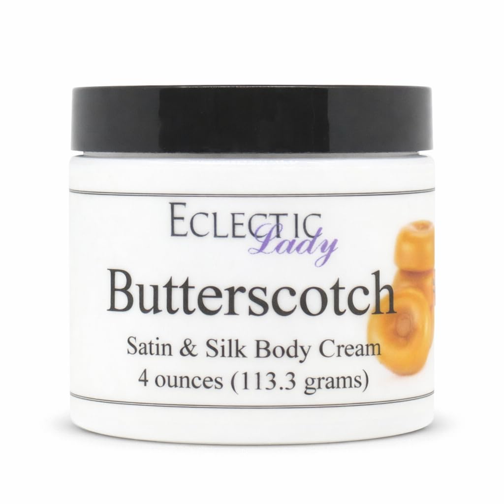 Eclectic Lady Butterscotch Satin and Silk Cream, Body Cream, Body Lotion, 4 oz - Shea Butter, Aloe, Silk Amino Acids, Vitamin E, Phthalate-Free, Handcrafted in USA - Perfect For Women