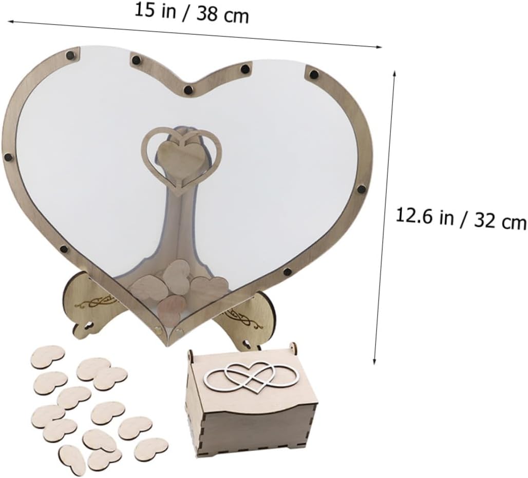 Heart Shape Wooden Guestbook Sign Board for Wedding Reception, DIY Table Message Decor, Wedding Guest Book Alternative for Ceremony and Party, Wooden Tabletop Decoration