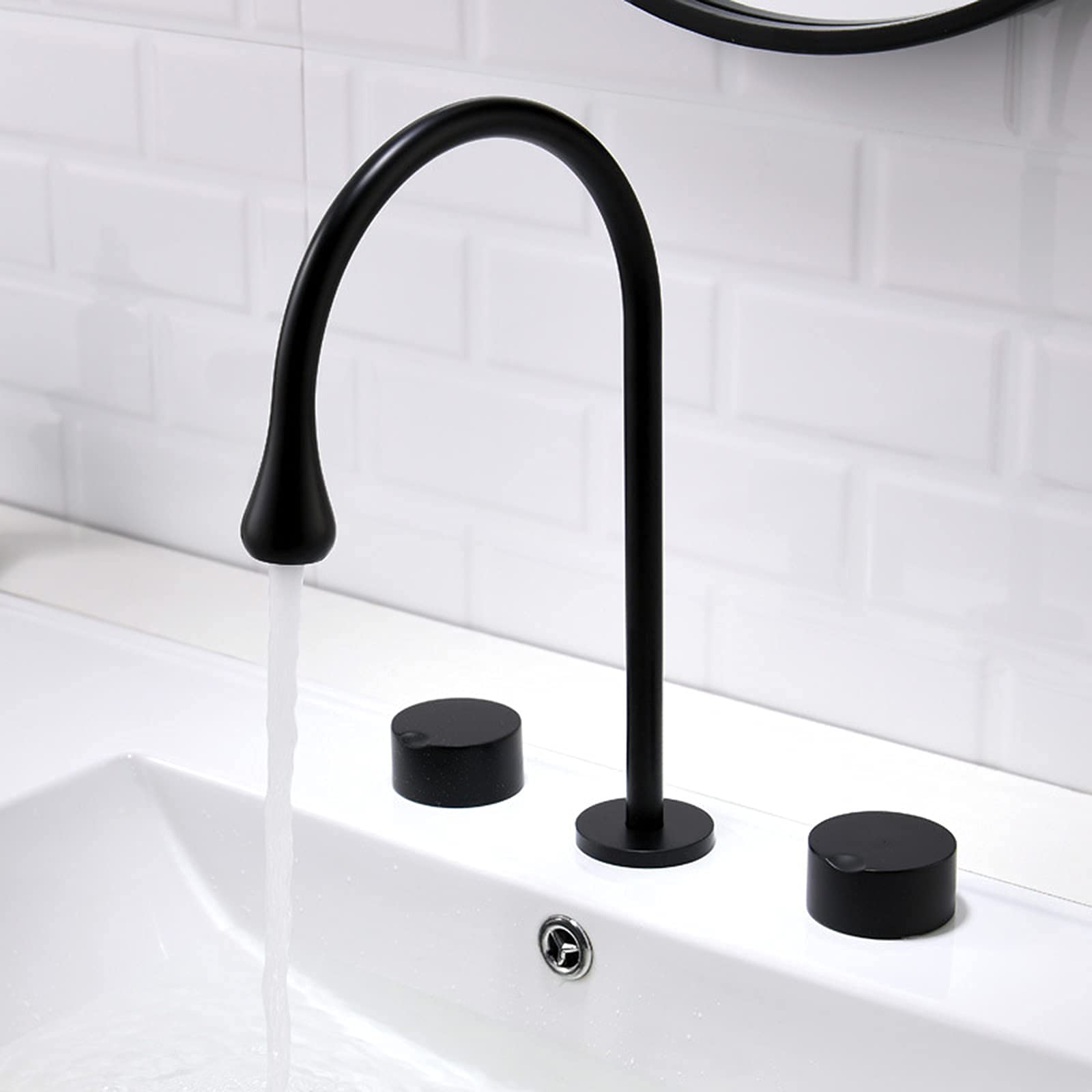 Grifo De Lavabo De Latón para Baño, Grifo De Agua Fría Y Caliente, 2 Manijas, Interruptor Giratorio, Grifo De Lavabo con Burbujeador Incorporado, Instalación De 3 Orifici
