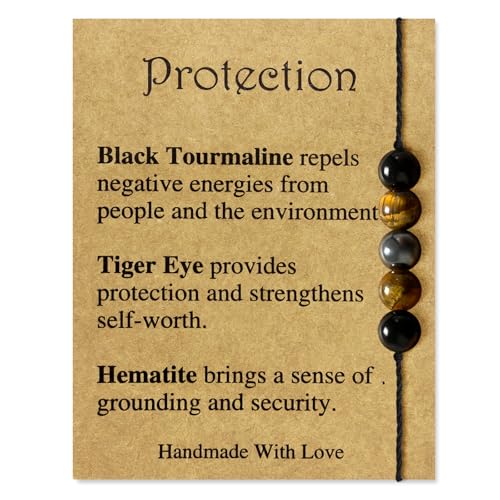Healing Crystal Bracelet for Women Men Spiritual Crystals Stones Bracelets Protection Good Luck Empath Anxiety Amethyst Natural Stone Bracelet with Message Card Jewelry Gifts