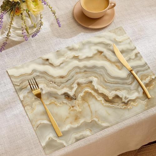 Juego De 6 Manteles Individuales Piedra Natural De Ágata 45X30Cm Resistentes Al Calor Lino Manteles Individuales Diseño De Mármol Vintage para Banquetes Primavera Pascua Decoración