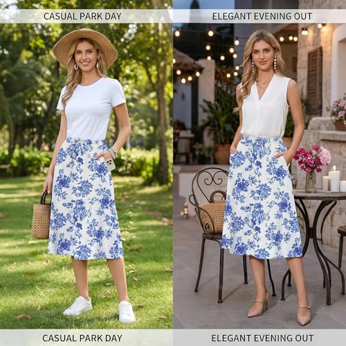 Image of Witsmile Women's Summer Pleated High Waisted Casual Flowy Skirt Pockets
