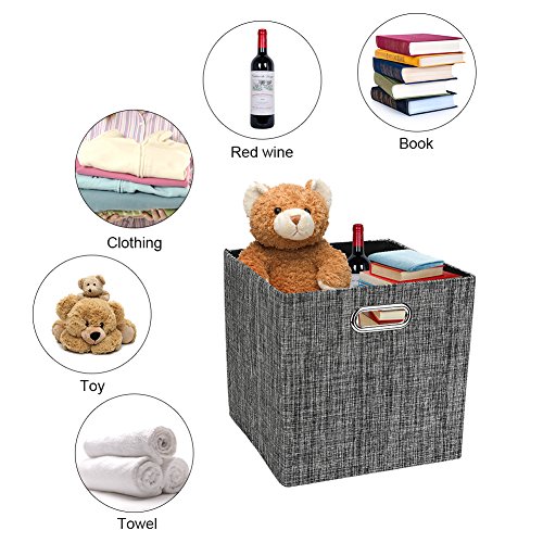 Posprica Collapsible Storage Cubes,11×11 Heavy Duty Fabric Stroage Basket Bins, 4Pcs,Black #TOP4