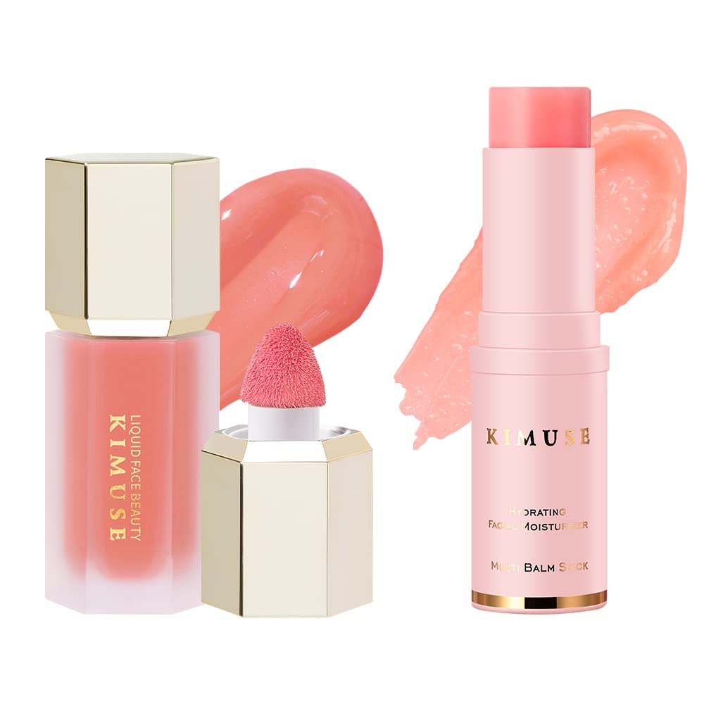 KIMUSE Soft Liquid Blush for Cheeks & Hydrating Moisturizing Stick for Face Skin Care