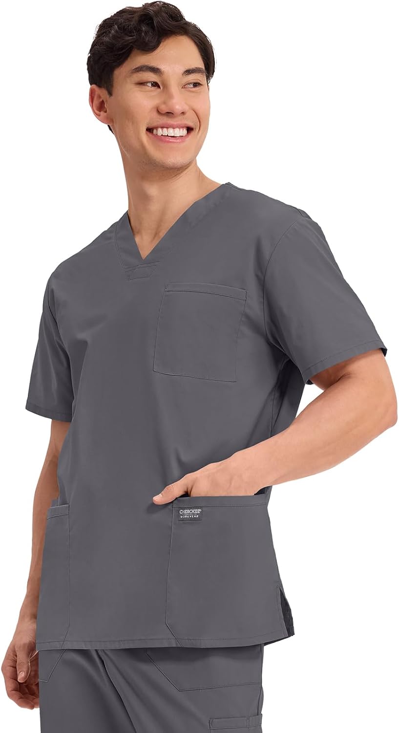 Cherokee Scrub Set for Men V-Neck Top & Fly Front Tapered Leg Cargo Pant with 9 Pockets & 2-Way Stretch Fabric- CK00042C - Image 6