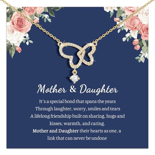 Image of Gifts for Mother Daughter Necklace -14K Gold Plated Interlocking Circles Zirconia Pendant Necklace, Dainty Mom Necklace for Women, Birthday Mother's Day Jewelry Gift for Her