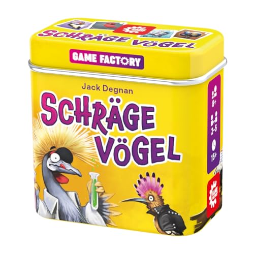 Game Factory 646091 Schräge Vögel, pfiffig-fieses Kartenspiel, Mini-Spiel in handlicher Metalldose, einfaches Reisespiel für Erwachsene und Kinder ab 8 Jahren
