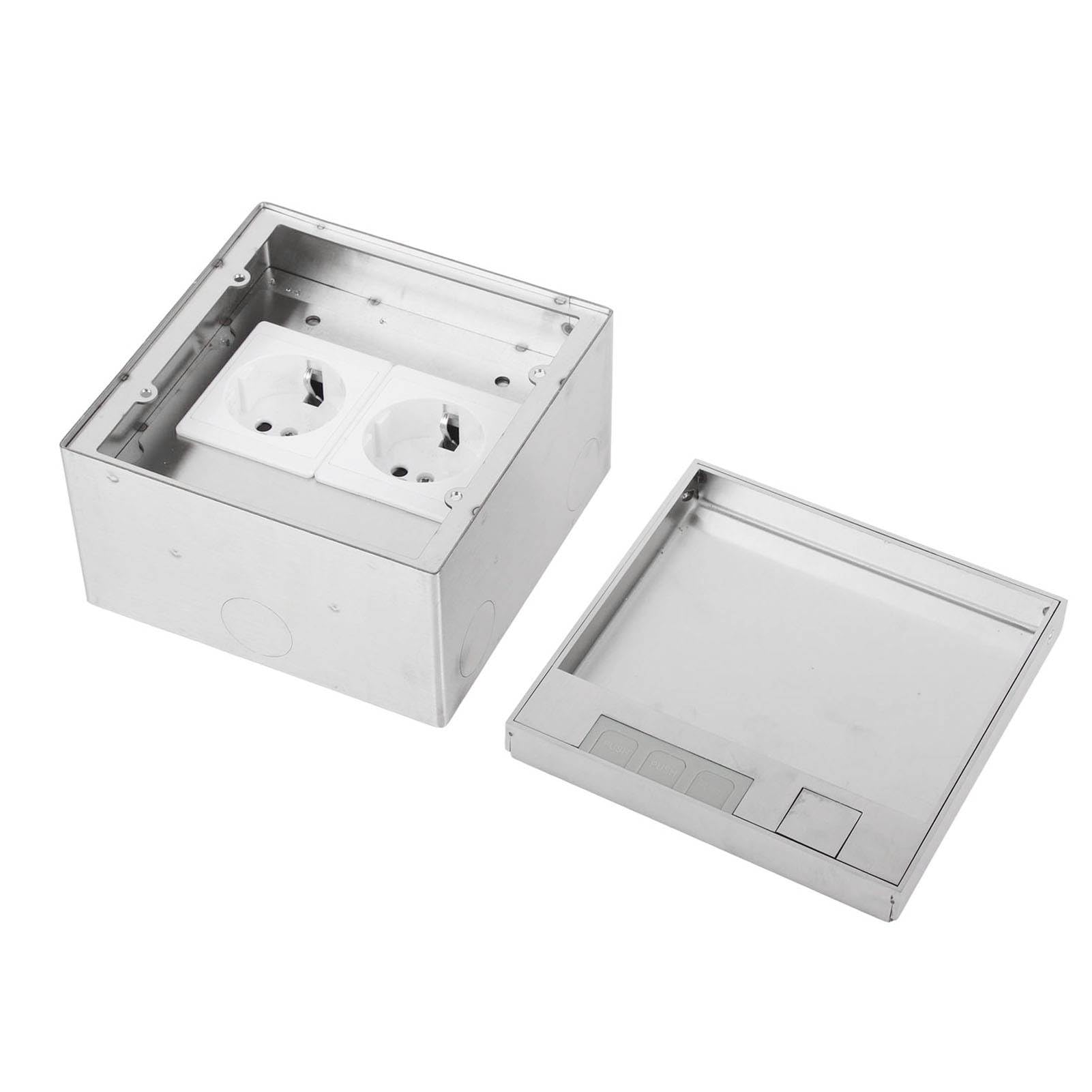 Sxhlseller Scatola di Derivazione da Incasso a Pavimento con 2 Prese, Presa in Acciaio Inossidabile 16A 4000W e PC Ignifuga per Uso Domestico, Ufficio, Hotel, Scuola e Commerciale