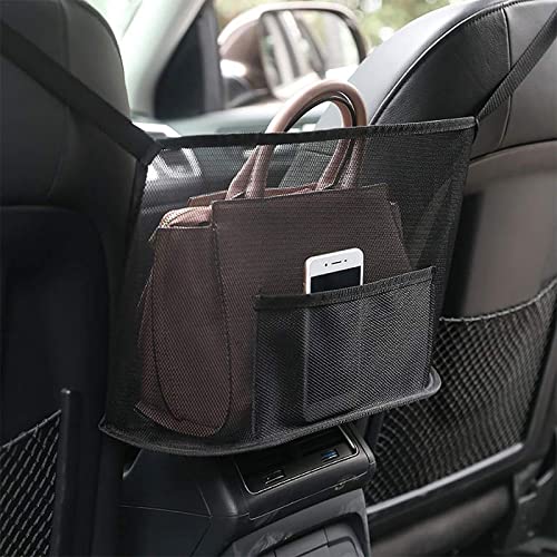 HAnnRanLQ Car Net Pocket Handbag Holder,Car Purse Holder,Car Seat Back Organizer, Car Mesh Storage Bag Organizer,Car Net Bag Barrier of Back Seat Pet Kids,Large-Capacity Car Hanging Food Bag (Black)