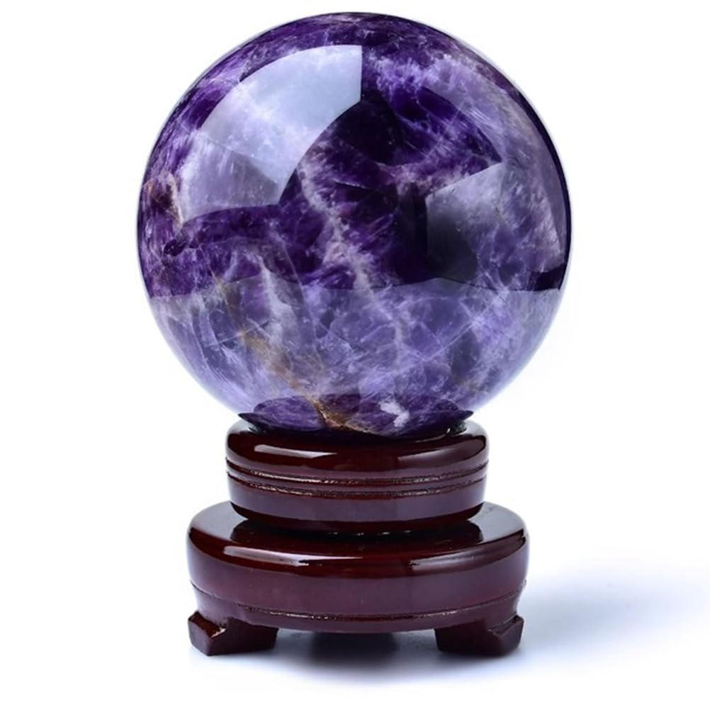 ICXLPMC Amethyst Crystal Ball Purple Gemstone with Wood Stand Crystals Orb for Witchcraft Quartz Astronomy Home Decor Gifts,60mm