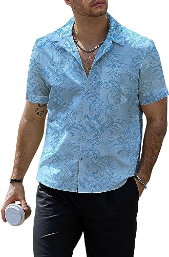 VATPAVE Men's Hawaiian Shirts Men's Floral Jacquard Casual Shirt Button Down Short Sleeve Summer Shirts with Pocket, lightblue, 3XL VATPAVE Men's Hawaiian Shirts Men's Floral Jacquard Casual Shirt Button Down Short Sleeve Summer Shirts with Pocket, lightblue, 3XL