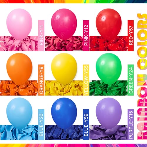 Image of PartyWoo Assorted Colors Rainbow Balloons 100pcs 5 Inch Multicolor Colorful Primary Color Balloon for Graduation Baby Shower Unicorn Fiesta Flower Spring Rainbow Theme Birthday Party Decorations