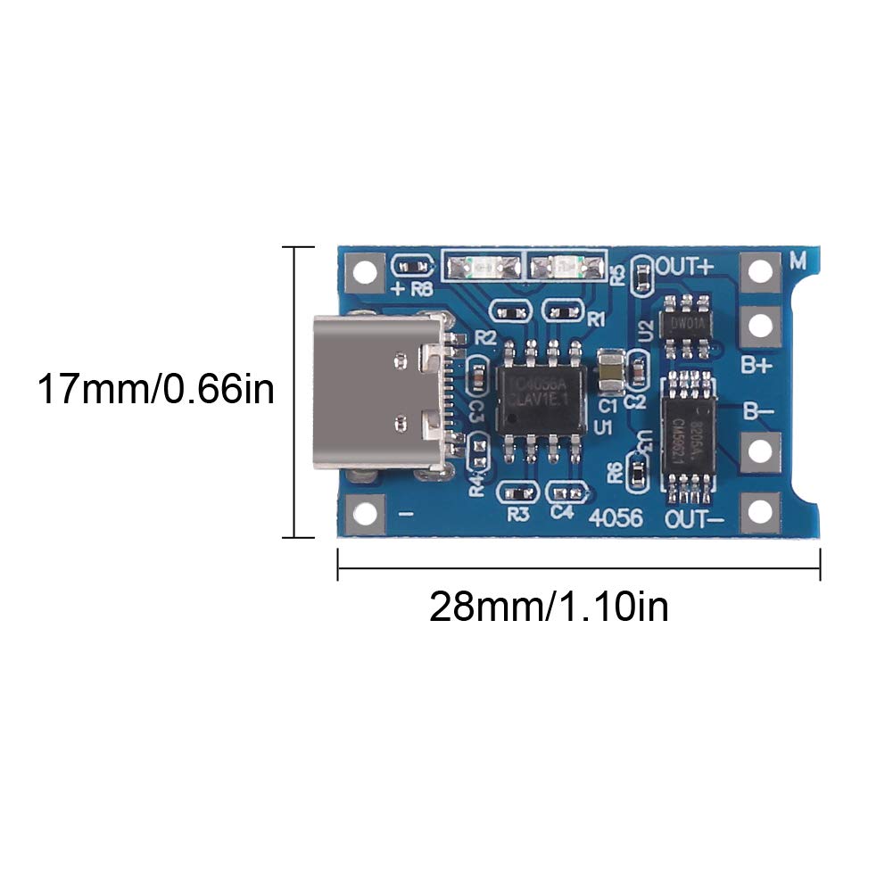 TP4056 Tipo-C USB 5V 1A 18650 Módulo cargador de batería de litio con función de doble protección + 10 soportes de batería 18650
