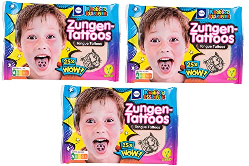 Küchle Zungen-Tattoos – Kinder-Oblaten – Knabber-Esspapier – Süßigkeiten Kindergeburtstag – 3 x 25 Tattoos – 3 x 11g