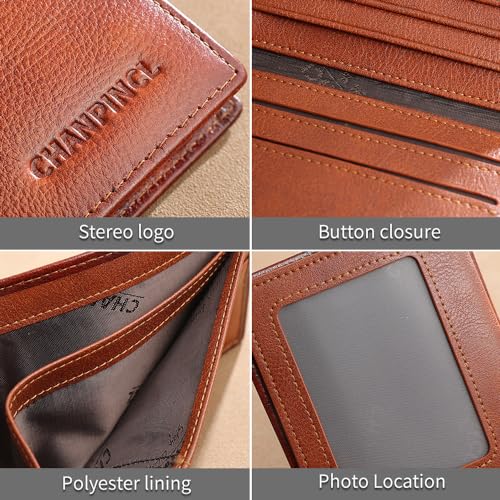 Image of Mens Trifold Leather RFID Blocking Wallet with 2 ID Windows 2 Cash Compartments 6-8 card slots 2-3 inside slots Large Capacity Wallet