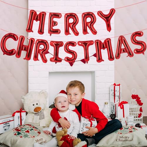Red Christmas Balloons Merry Christmas Balloons Letter Banner Balloon for Xmas Themed Party Decoration Supplies Birthday Decoration Decor Ballons Arch Kits Party Balloon Set 14PCS - Image 3
