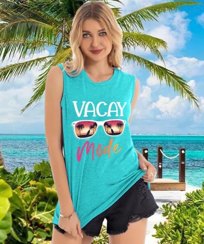 Image of Vacay Mode T Shirts for Women Summer Beach Hawaii Vacation Short Sleeve Tops Holiday Cruise Getaway T Shirts