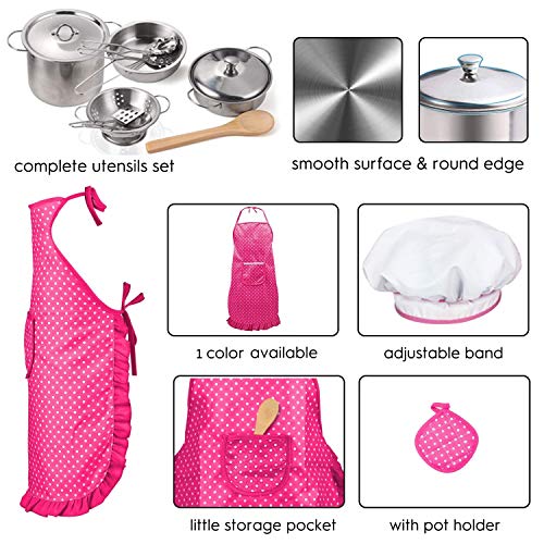 30pcs Kids Kitchen Pretend Play Toys Toy Kitchen Set with Stainless Steel Cooking Utensils Cookware Pots and Pans Set Healthy Vegetables, Knife, Little Chef for Toddlers & Children Boys Girls - Thumbnail 4