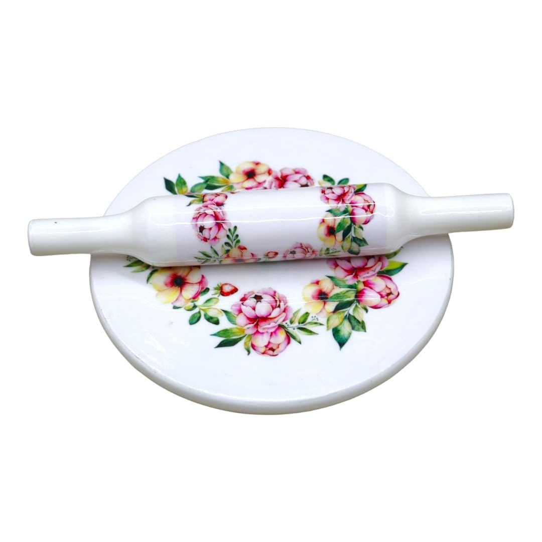 Printed Chakla Belan Pure Marble Heavy Chakla and Wooden Polished Belan Marble Roti Roller/Chakla Belan/Board/Phulka Marbal Rock Roti Maker for Kitchen (Printed C B Design - B)-image-42