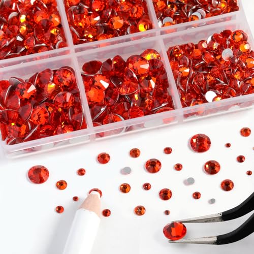 Image of Beadsland Flatback Rhinestones, Hyacinth, 8300pcs Mixed 10 Sizes | Crystal Rhinestone Round, for Crafts Nails,With Wax Pencil and Tweezers Kit, SS3-SS30, Orange