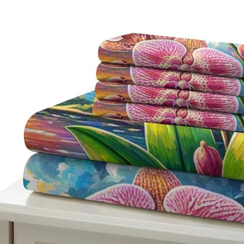 Housse de couette orchidée 3D avec fermeture éclair cachée parure de lit douce - 6