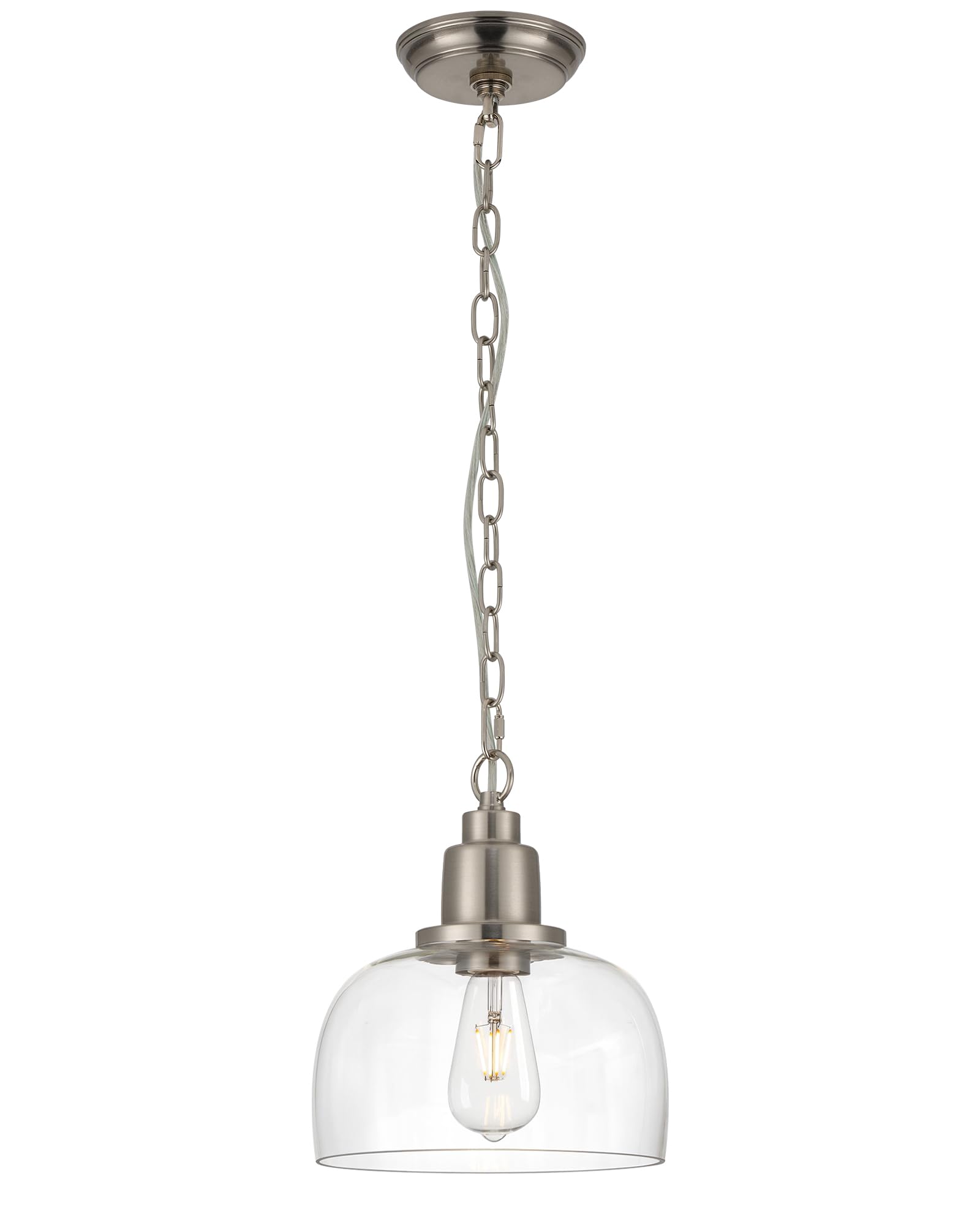 Photo 1 of EAPUDUN Modern Farmhouse Pendant Light, 1-Light Industrial Hanging Light Fixture 9.3-inch, Brushed Nickel Finish with Clear Glass Shade, PDA1127-BNK