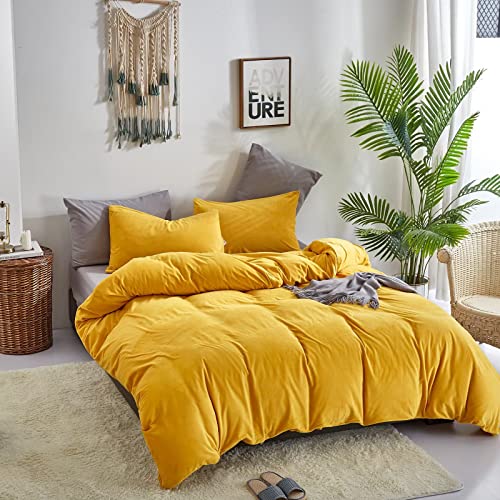 Houseri Mustard Yellow Duvet Cover Queen Velvet Yellow Duvet Cover Full Fuzzy Yellow Fluffy Bedding Sets Queen For Teen Girls Yellow Flannel Bedding Warm Bright Ginger Duvet Cover Set Full Size #TOP3