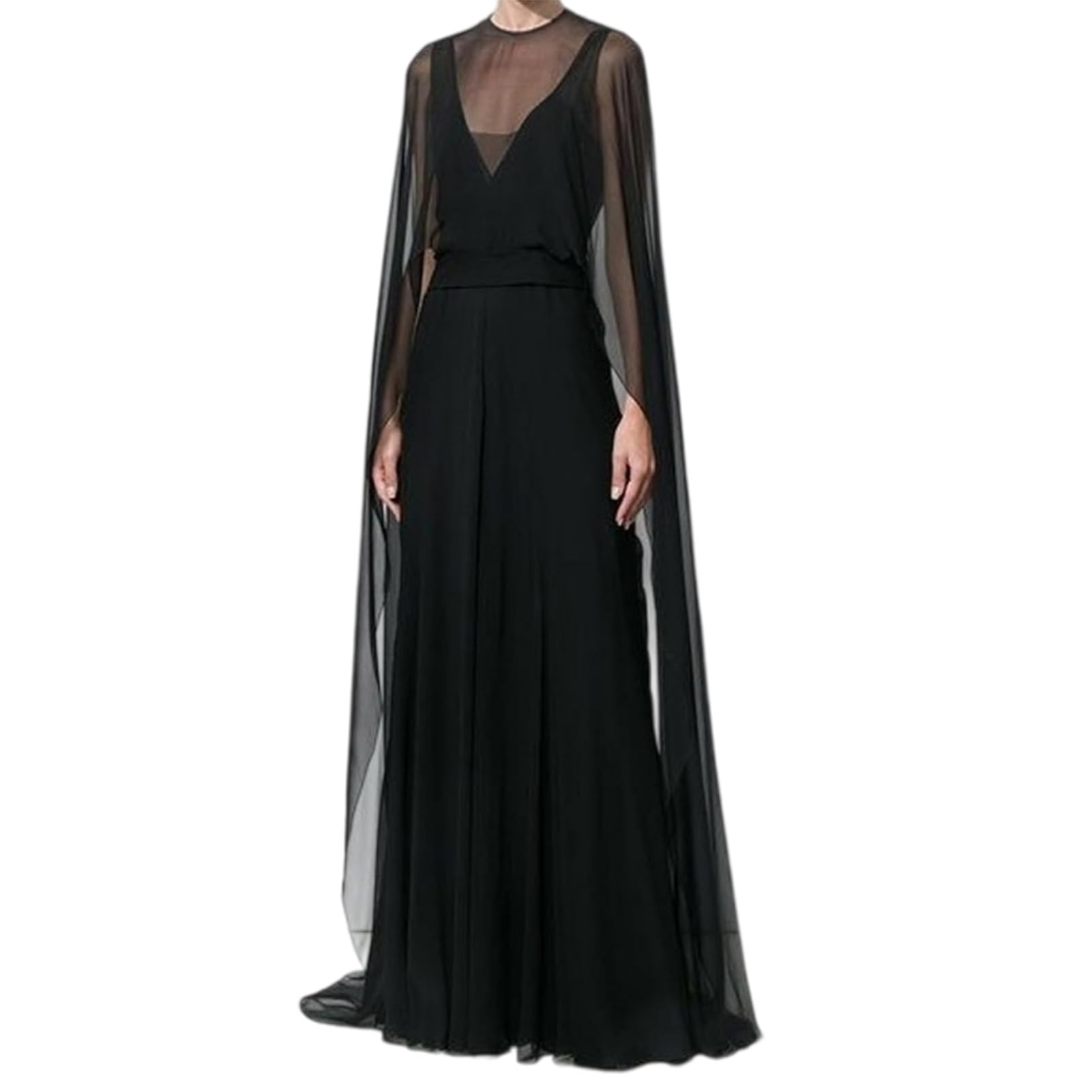 NICENEEDED Cape Longue en Mousseline pour Femme Poncho Fluide Asymétrique Transparent Ponchos Fluides en Maille pour Parer Une Robe de Soirée Capes