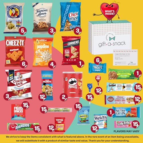 Image of Gift A Snack - Snack Box Care Package Variety Pack + Greeting Card (200 Count) Graduation Birthday Sweet Treats Gift Basket Candies Chips Crackers Bars Office Food Assortments & Variety Gifts