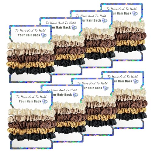 Penubuy 8 Packs/40Pcs Elastics Bridesmaid Satin Scrunchie Set, Soft Silk Hair Ties for Bridesmaid Proposal Box, Bachelorette Party Favors, Bridal Shower (Beige &Light Coffee &Chestnut &Coffee &Black)