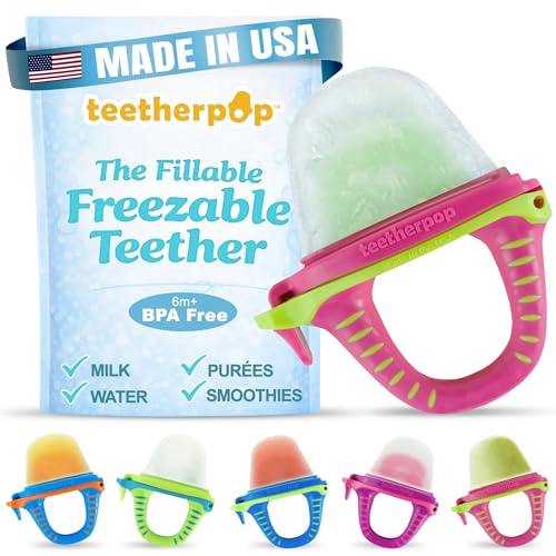 Image of Teetherpop Fillable Freezable Teethers for Babies - Breastmilk Teether with Spill-Proof Sippy Slits – Teething Popsicle for Baby, Liquids & Purées, Cooling Teething Relief Feeder Pacifier - PinkLimon