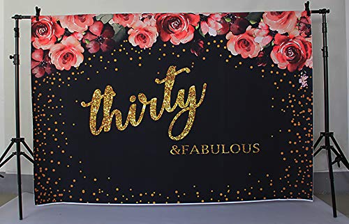 Mocsicka Thirty Birthday Party Pink Flowers Adorn Background 8X6Ft Vinyl Backdrop Portrait Photography For Birthday Parties Props #TOP1