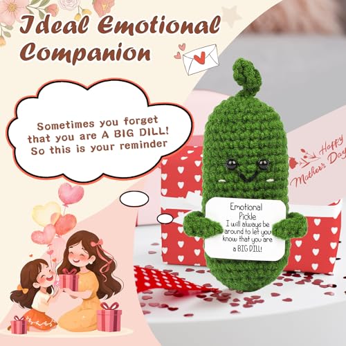 Image of Hoedia Emotional Pickle Small Mother's Day Easter Gifts for Women Men Her Him, Crochet Cucumber Cute Funny Inspirational Support Stuffers College Office Friend Birthday Basket Filler Decorations