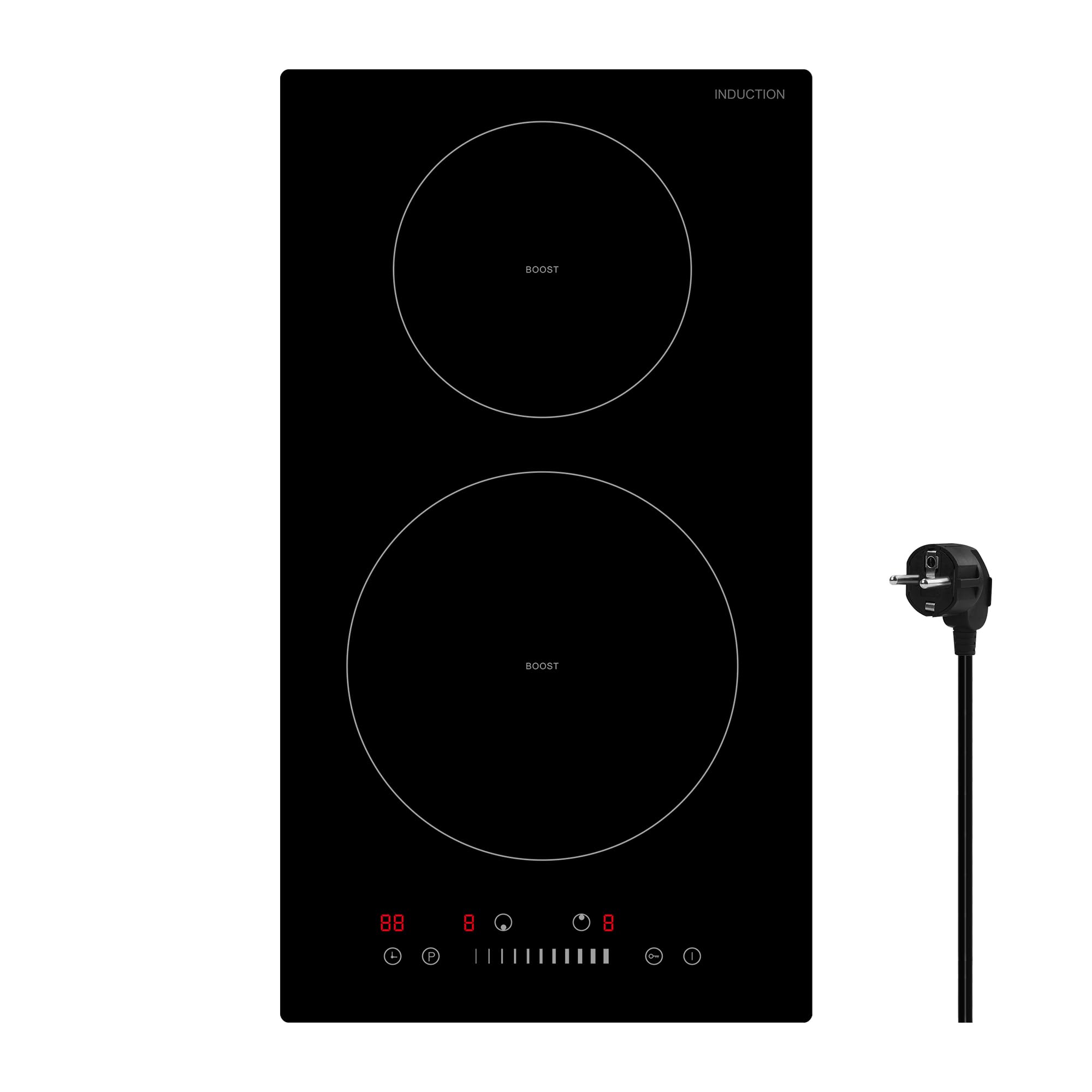 Plaque Induction 2 Feux Encastrable 3600 W, Puissance 9 Niveaux, Boost Rapide, Chauffage Doux, Minuterie, Sécurité Enfant, Détecteur Casserole, Tactile Coulissant,Noir Brillant