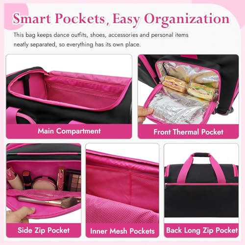 besharppin Dance Bag with Garment Rack and Curtain, 23'' Dance Competition Bag with Garment Rack & Wheels, Rolling Dance Bag for Girls, Suitcase for Dancer Cheerleader Little Princess(Black) by besharppin - Image 2
