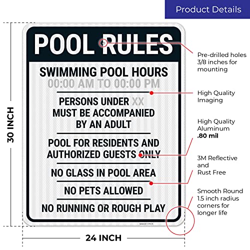 Cartel de Reglas para Piscina 24x30 Reflectivo Aluminio miniatura 3