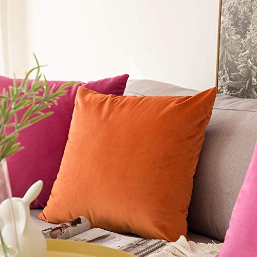 Image of Khooti Velvet Cushion Cover Pack of 1-30 inch x 30 inch / 76 x 76 cm - Orange - Soft Pillow Covers Cushion Case for Sofa Bedroom Livingroom Chair Car, Cushion Cover